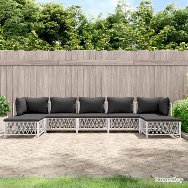 Salon de jardin 7 pcs avec coussins blanc acier