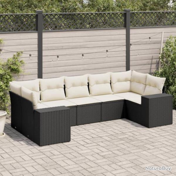 Salon de jardin 7 pcs avec coussins noir rsine tresse