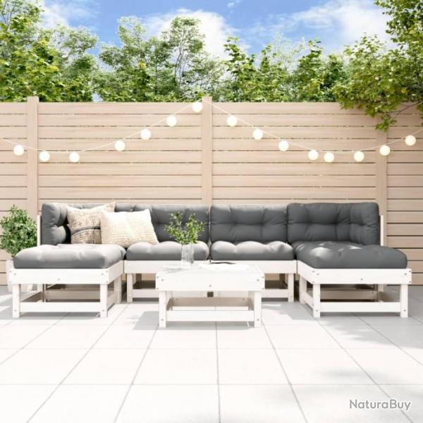 Salon de jardin 7 pcs Blanc Bois de pin massif