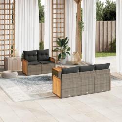 Salon de jardin 6 pcs avec coussins gris résine tressée