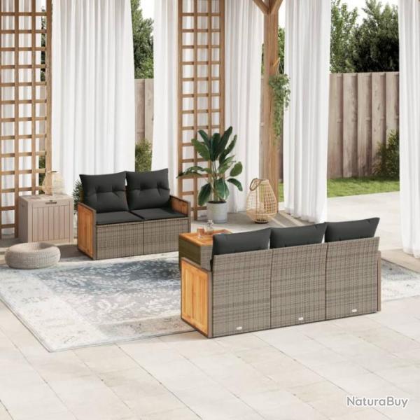 Salon de jardin 6 pcs avec coussins gris rsine tresse