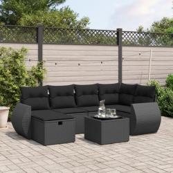 Salon de jardin 7 pcs avec coussins noir résine tressée