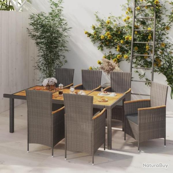 Salon de jardin 7 pcs avec coussins Rsine tresse Gris