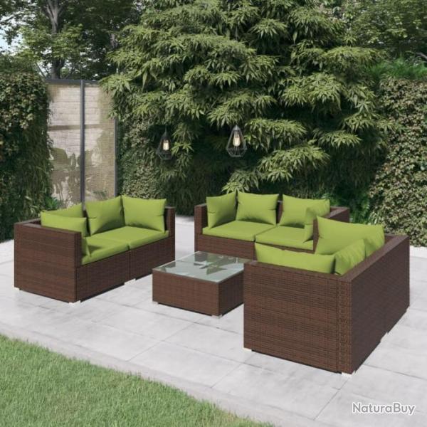 Salon de jardin 7 pcs avec coussins Rsine tresse Marron