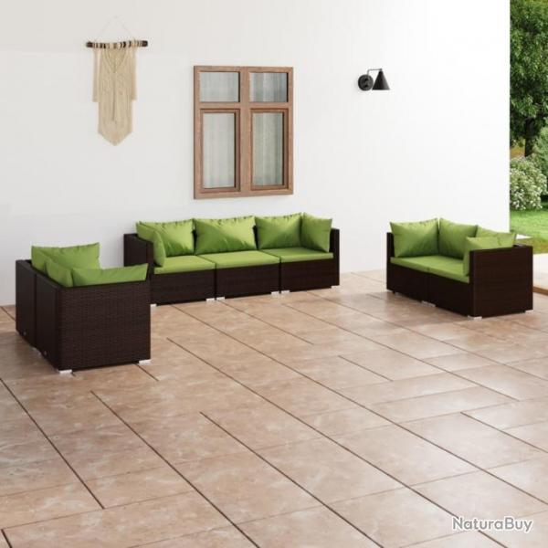 Salon de jardin 7 pcs avec coussins Rsine tresse Marron