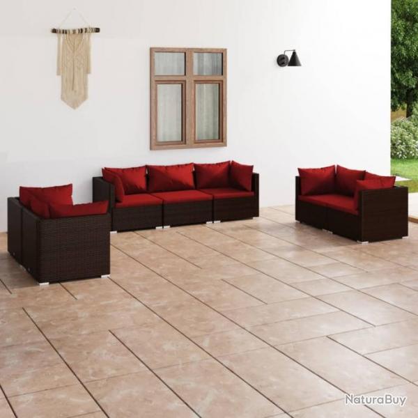 Salon de jardin 7 pcs avec coussins Rsine tresse Marron