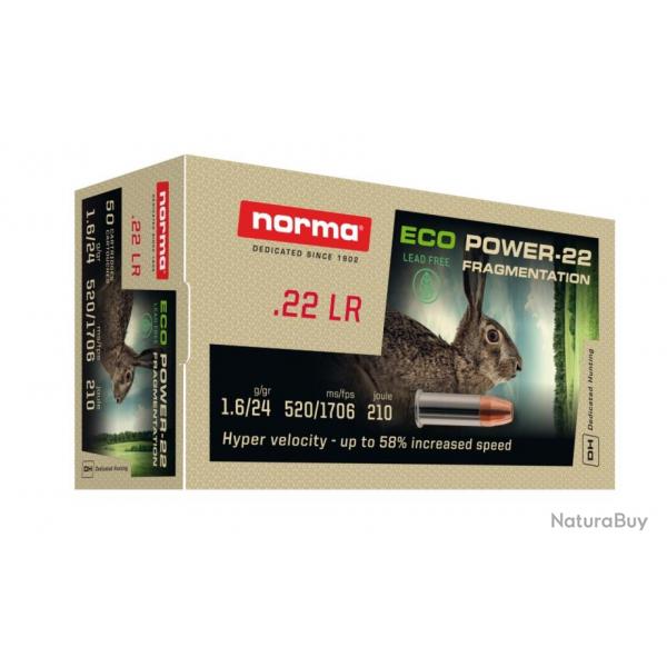 50 Munition NORMA 22 lr ECO POWER 1.6 g/ 25 grains