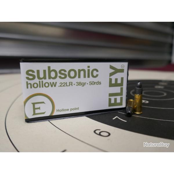 50 cartouches 22LR SUBSONIC HOLLOW de ELEY de 38 gr