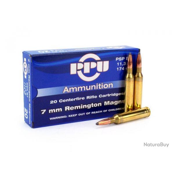 Cartouches PPU Calibre 7MM REMINGTON MAGNUM SP 174grs - Boite de 20 units