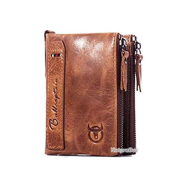 Portefeuille Cuir Homme Rtro Porte monnaie Cartes Monnaie Fermeture clair Marron