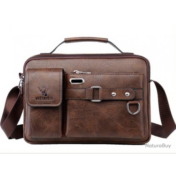 Sac Sacoche Bandoulire Cuir PU Homme Sac affaires Voyage Travail Marron Brun