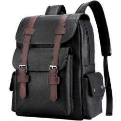 Sac a dos homme élégant cuir PU pour ordinateur portable 14 pouces Noir