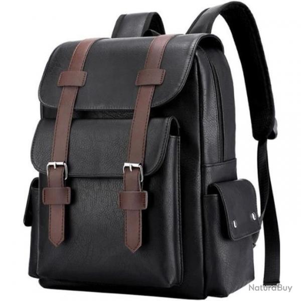 Sac a dos homme lgant cuir PU pour ordinateur portable 14 pouces Noir