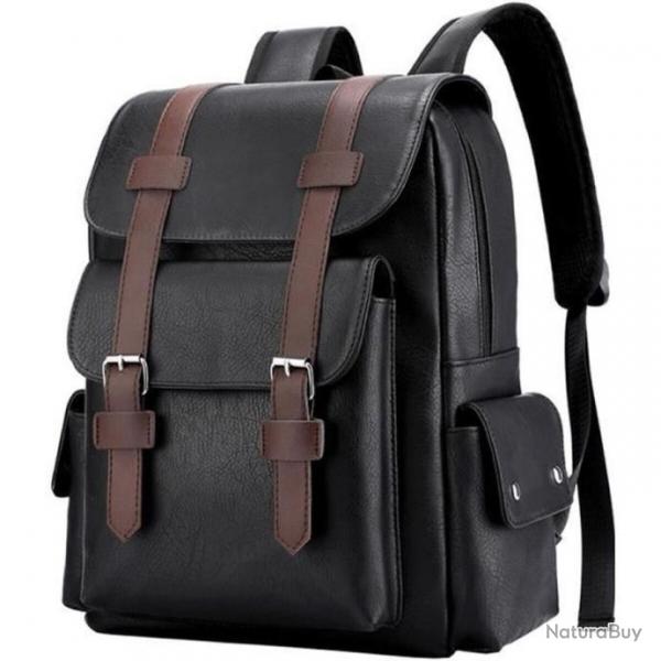 Sac  dos homme cuir PU impermable 14 pouces - lgant, grande capacit, travail voyage Noir