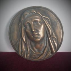 Superbe bas-relief en bronze doré-Médaille en bronze-Vierge Marie-Virgin Mary