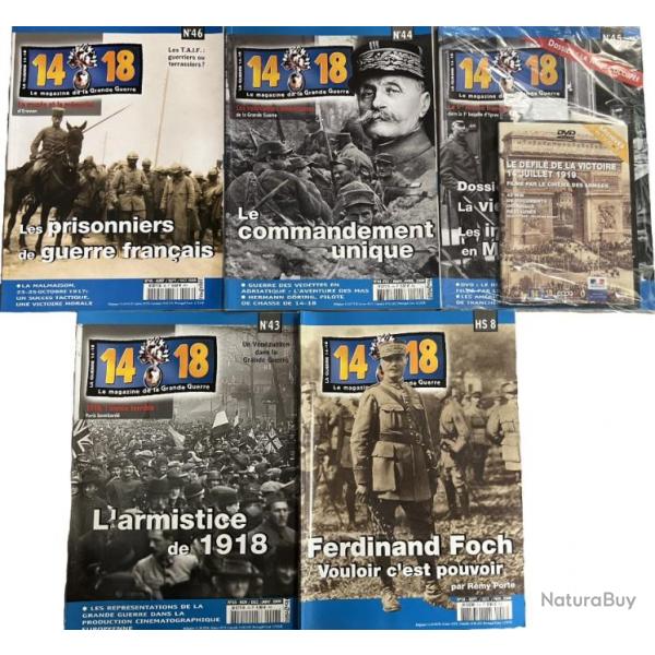 Lot de 4 revues 14-18 Le magazine de la Grande Guerre (43,44,45,46) et un Hors Srie No 8 et un DVD