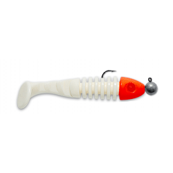 LEURRE SOUPLE Shad DELALANDE SKELETON MONTE 8CM 7G BLANC TETE ROUGE