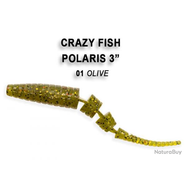 Pochette LEURRE SOUPLE Worm CRAZY FISH POLARIS 3" #1 OLIVE