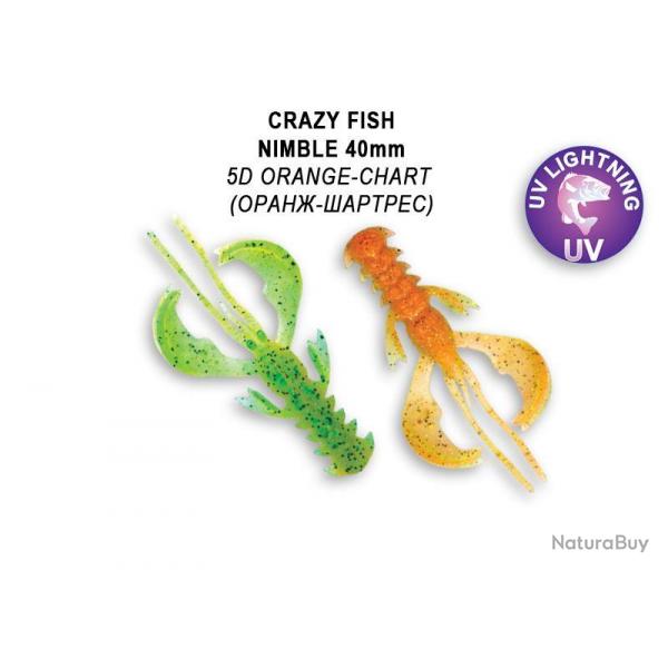 Pochette LEURRE SOUPLE Crature CRAZY FISH NIMBLE 1,6" #5D ORANGE CHART