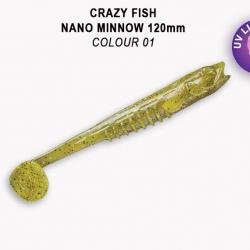 Pochette LEURRE SOUPLE Shad CRAZY FISH NANO MINNOW 2,8" #1 OLIVE