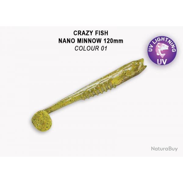 Pochette LEURRE SOUPLE Shad CRAZY FISH NANO MINNOW 2,8" #1 OLIVE