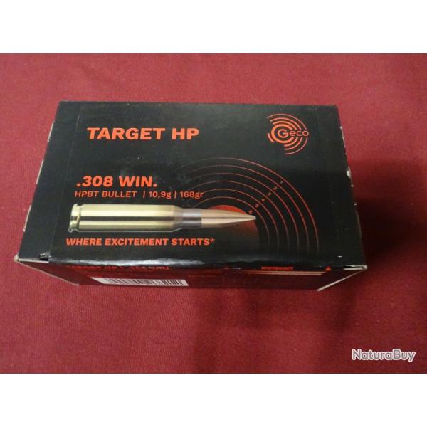 Boite de 50 cartouches GECO 308 Win TARGET HP 168 grs HPBT