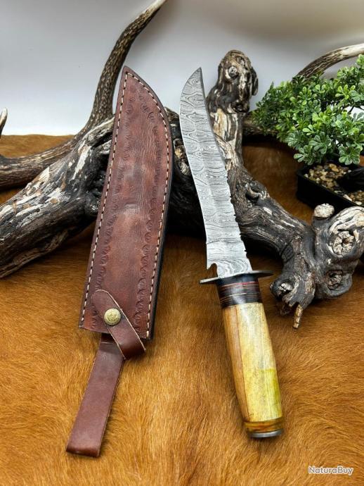 NoonKnives: Couteau Bowie fait à la main en acier de Damas et