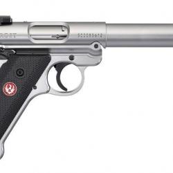 OFFRE SPECIALE - Pistolet Ruger Mark IV Target calibre 22LR 5.1/2" 10 coups Inox Canon fileté