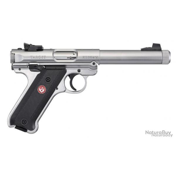 OFFRE SPECIALE - Pistolet Ruger Mark IV Target calibre 22LR 5.1/2" 10 coups Inox Canon filet