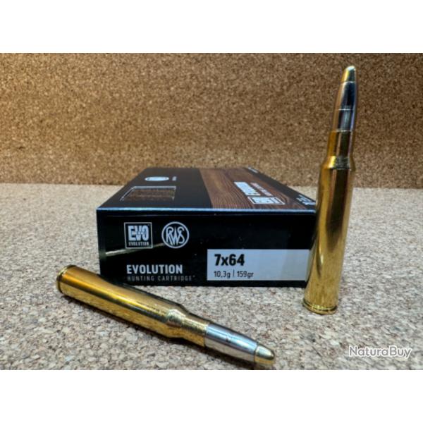 1 BOITE DE MUNITIONS CHASSE RWS CAL:  7X64   EVO 10.3 gr