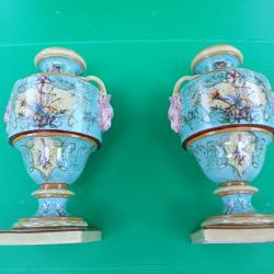 MAGNIFIQUE  PAIRE  DE  VASES  :   ULYSSE  BLOIS  E . BALON  .   BEL  ETAT  .