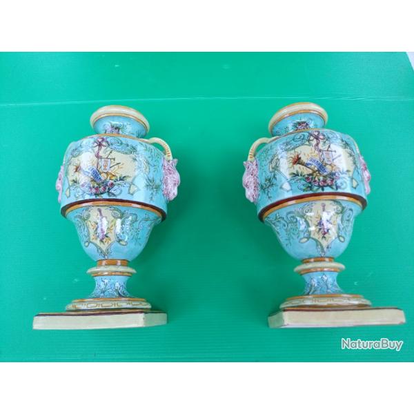 MAGNIFIQUE  PAIRE  DE  VASES  :   ULYSSE  BLOIS  E . BALON  .   BEL  ETAT  .