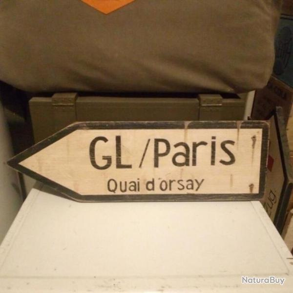 Panneau directionnel allemand WW2 : GL / PARIS - Quai d'Orsay