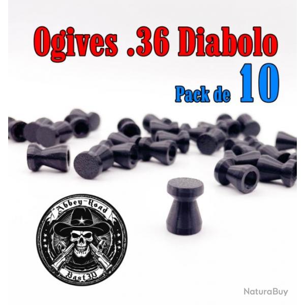 Balle tir rduit .36 ogive diabolo plastique - Pack de 10 - Bast3D