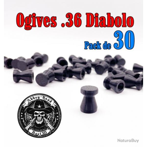 Balle tir rduit .36 ogive diabolo plastique - Pack de 30 - Bast3D