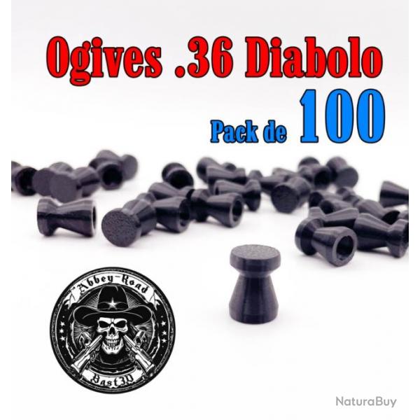 Balle tir rduit .36 ogive diabolo plastique - Pack de 100 - Bast3D