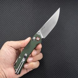 Couteau SRM Knives 411L-MG Green Manche Micarta Lame Acier 14C28N IKBS Ambi Lock Clip SRM411LMG