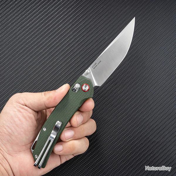 Couteau SRM Knives 411L-MG Green Manche Micarta Lame Acier 14C28N IKBS Ambi Lock Clip SRM411LMG