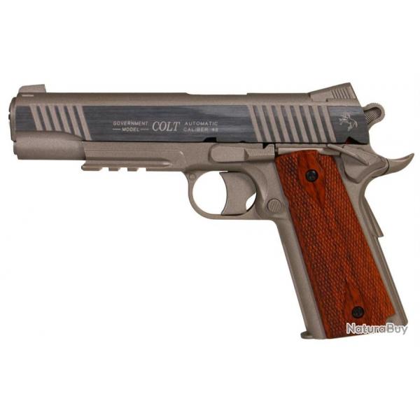 Colt 1911 rail gun full metal - Stainless - Culasse fixe CO2 - KWC