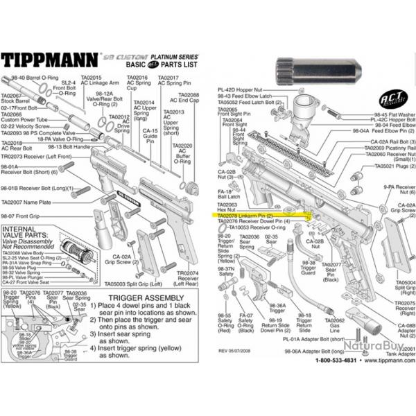 Tippmann 98 platinum Linkage Arm Pin guide W/KNURL 3/32 X 5/16 11684