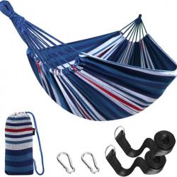 Hamac Portable 2 Personnes 270x150cm Coton Haute Résistance Charge 300 kg Lit pour Camping