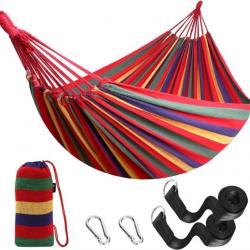 Hamac Portable 2 Personnes 270x150cm Coton Durable Charge 300kg Lit Camping Jardin Chasse Rouge