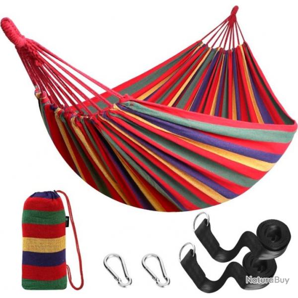 Hamac Portable 2 Personnes 270x150cm Coton Durable Charge 300kg Lit Camping Jardin Chasse Rouge