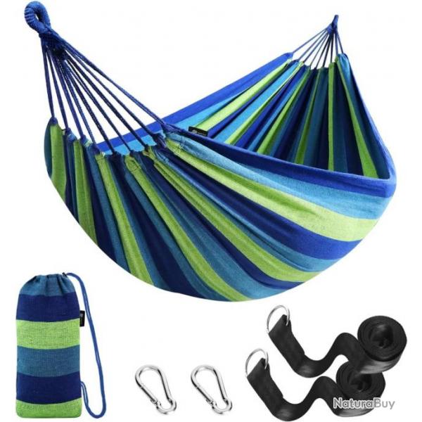 Hamac pour Camping Bivouac Jardin Charge 300 kg avec Sangles et Mousquetons - Vert