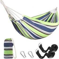 Hamac 2 Personnes Coton Haute Résistance 270x150cm Charge 300kg Camping Jardin Vert / Blanc / Bleu