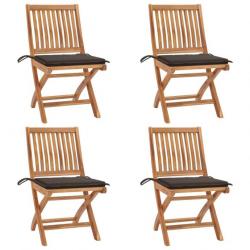 Chaises pliables de jardin avec coussins 4 pcs Teck solide