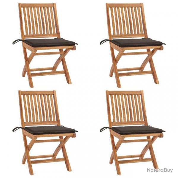 Chaises pliables de jardin avec coussins 4 pcs Teck solide