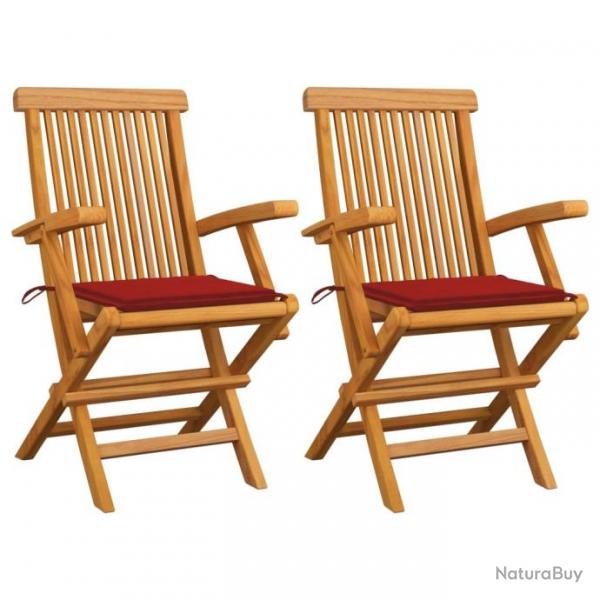 Chaises de jardin et coussins rouge lot de 2 Bois teck massif