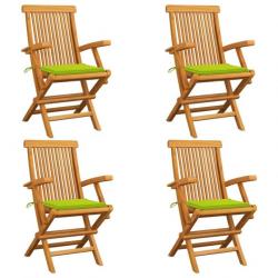 Chaises de jardin avec coussins vert vif 4 pcs Bois de teck