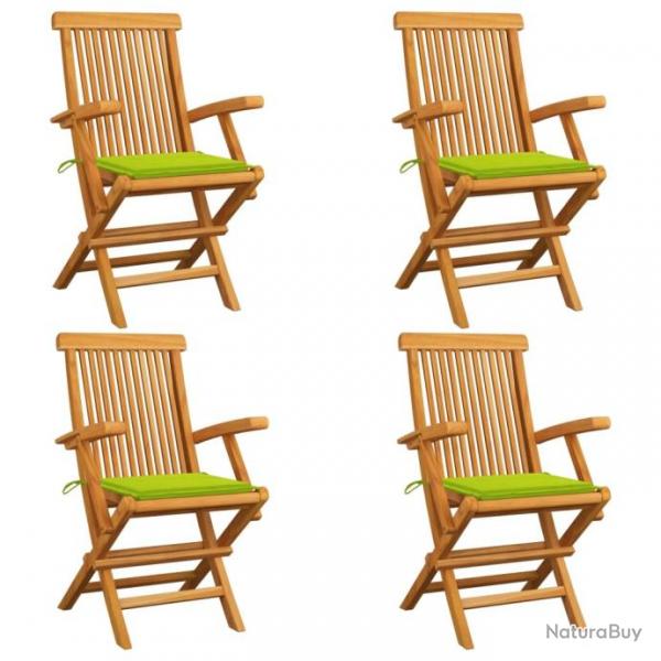 Chaises de jardin avec coussins vert vif 4 pcs Bois de teck